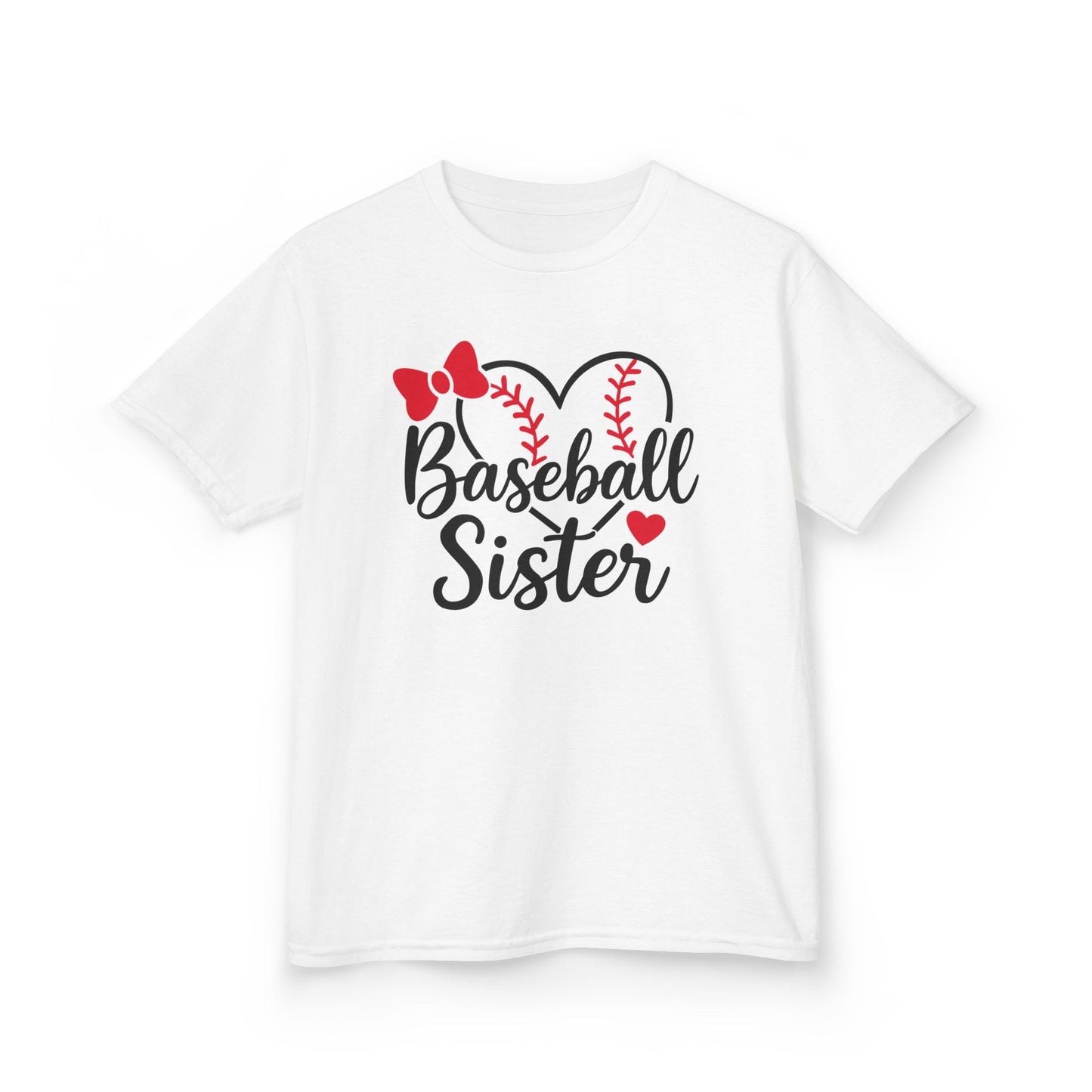 Baseball Sister T‑Shirt — Heart Baseball Design with Bow