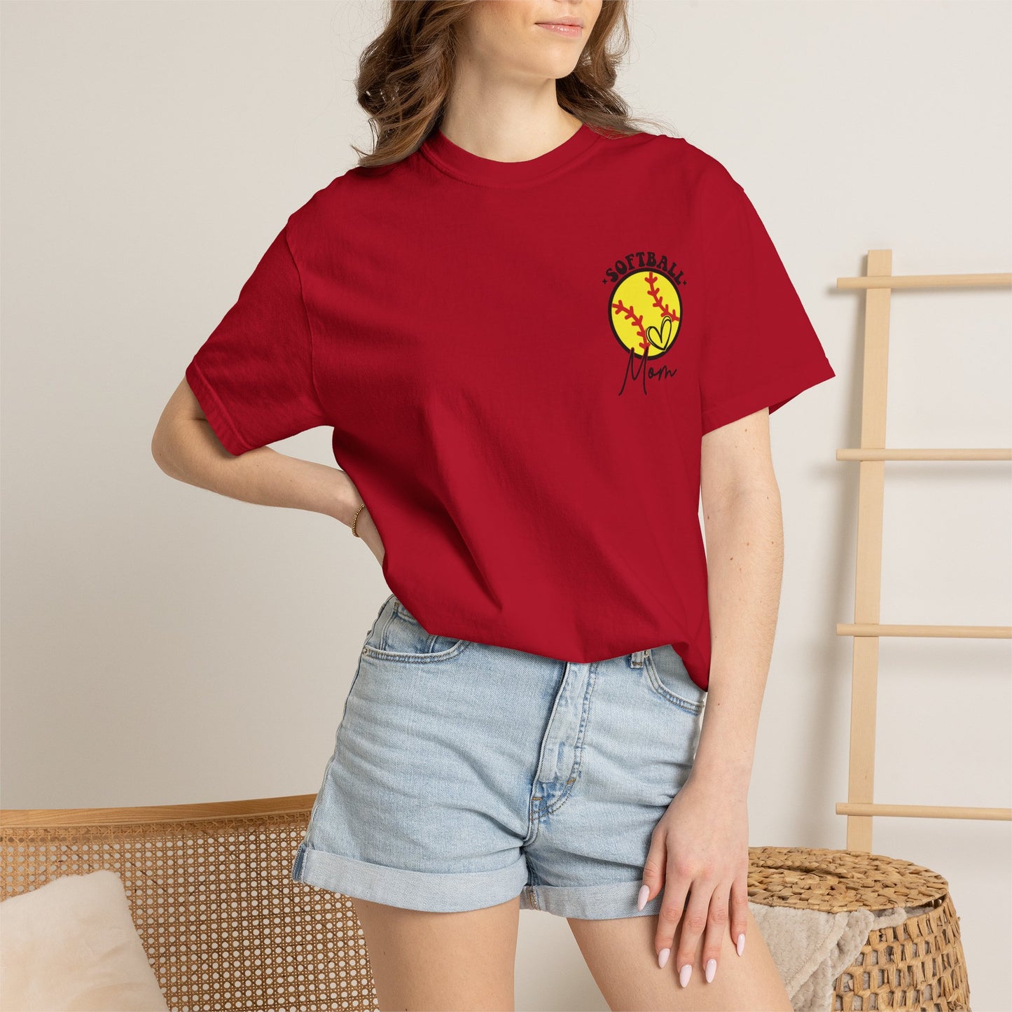 Softball Mom Heart Tee — “My Heart Is On That Field” Garment-Dyed T-Shirt
