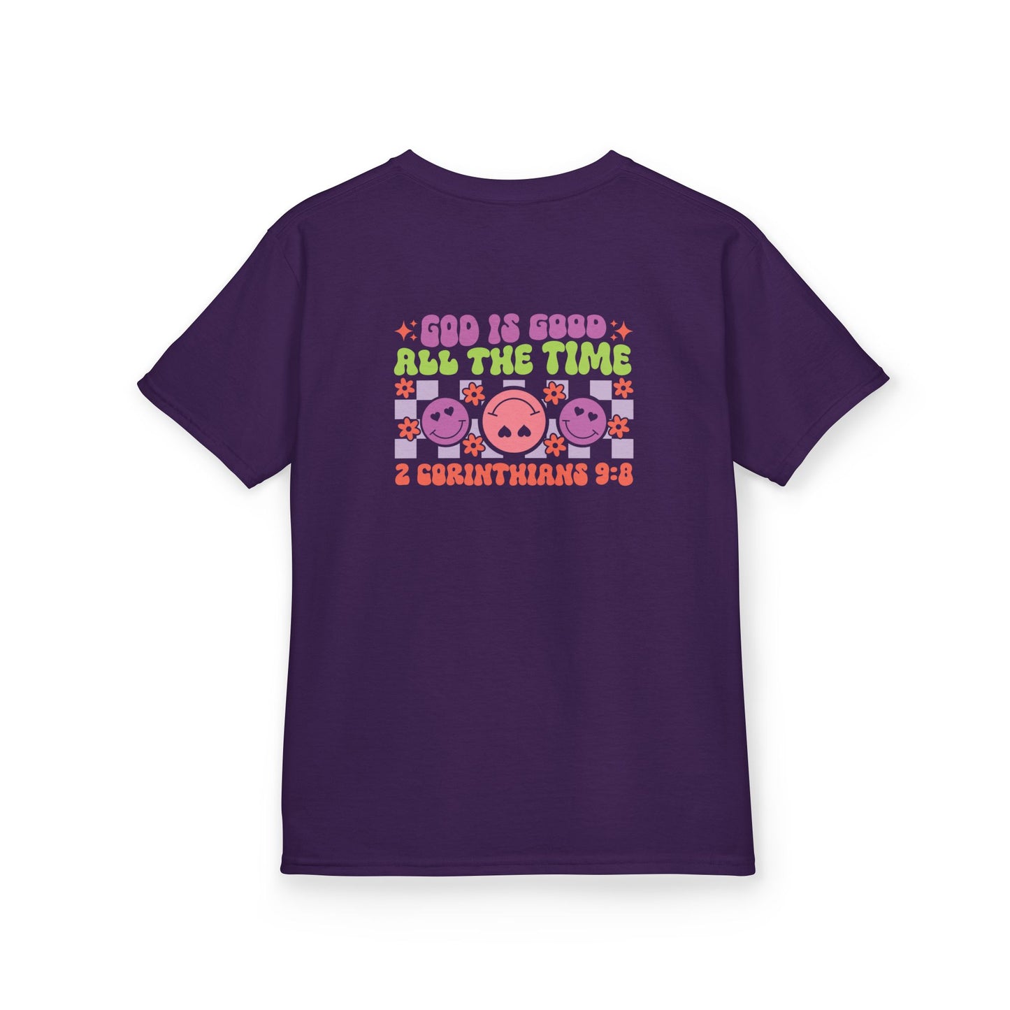 Kids Colorful Smiley Tee — 'God Is Good All The Time'