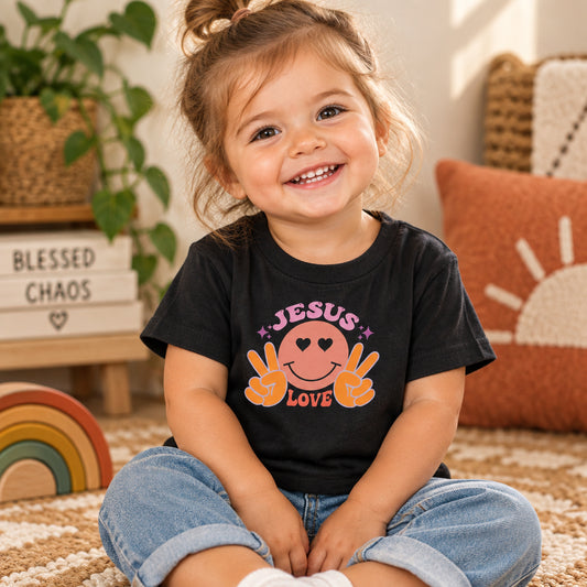Infant Tee — "Jesus Love" Retro Smiley Peace Baby Shirt