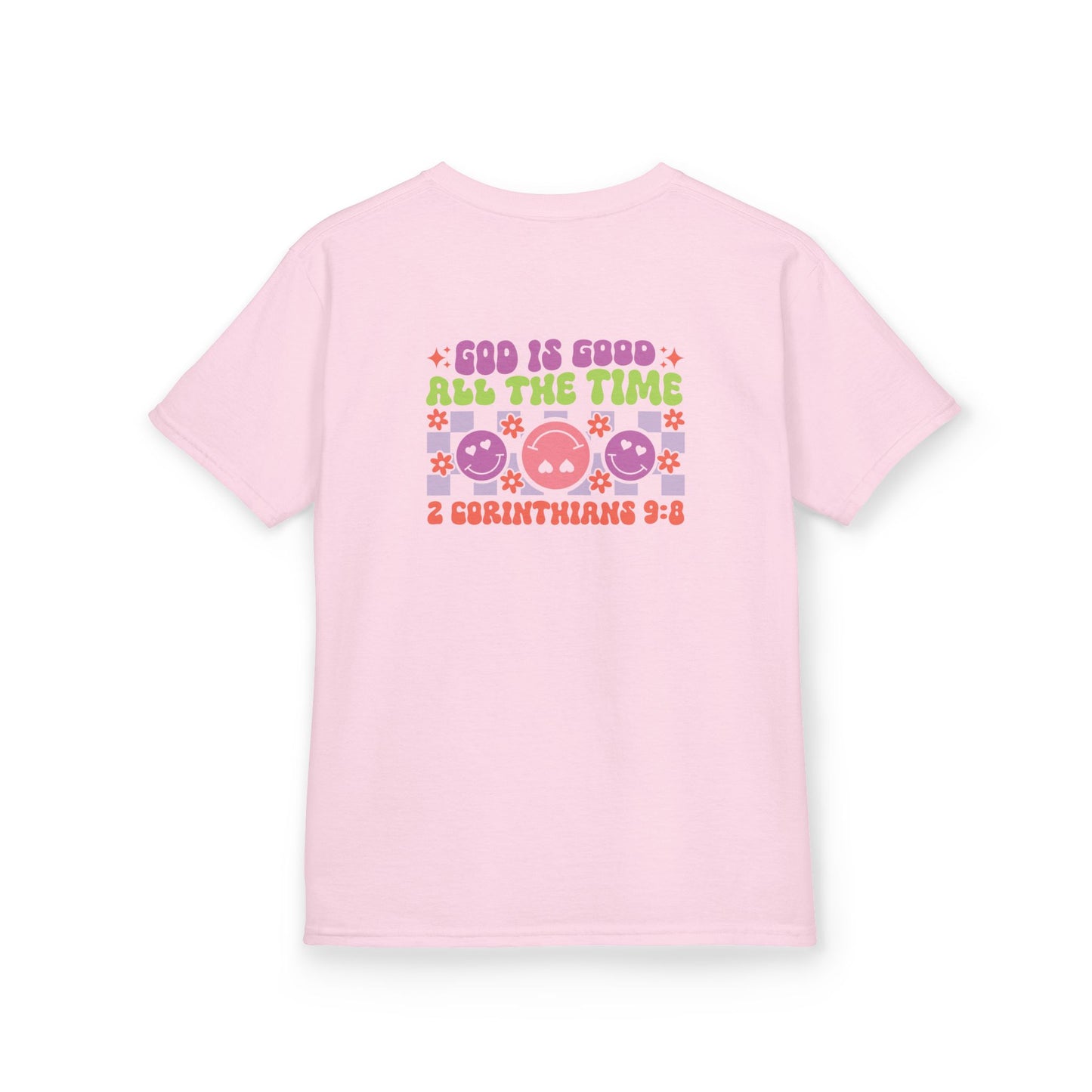 Kids Colorful Smiley Tee — 'God Is Good All The Time'