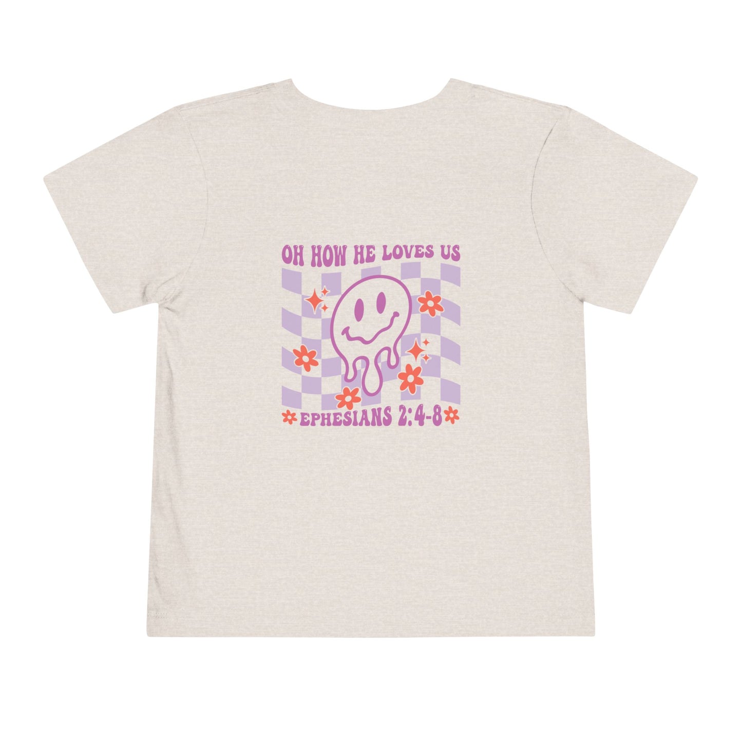 Toddler Smile Flower Tee — "Oh How He Loves Us"