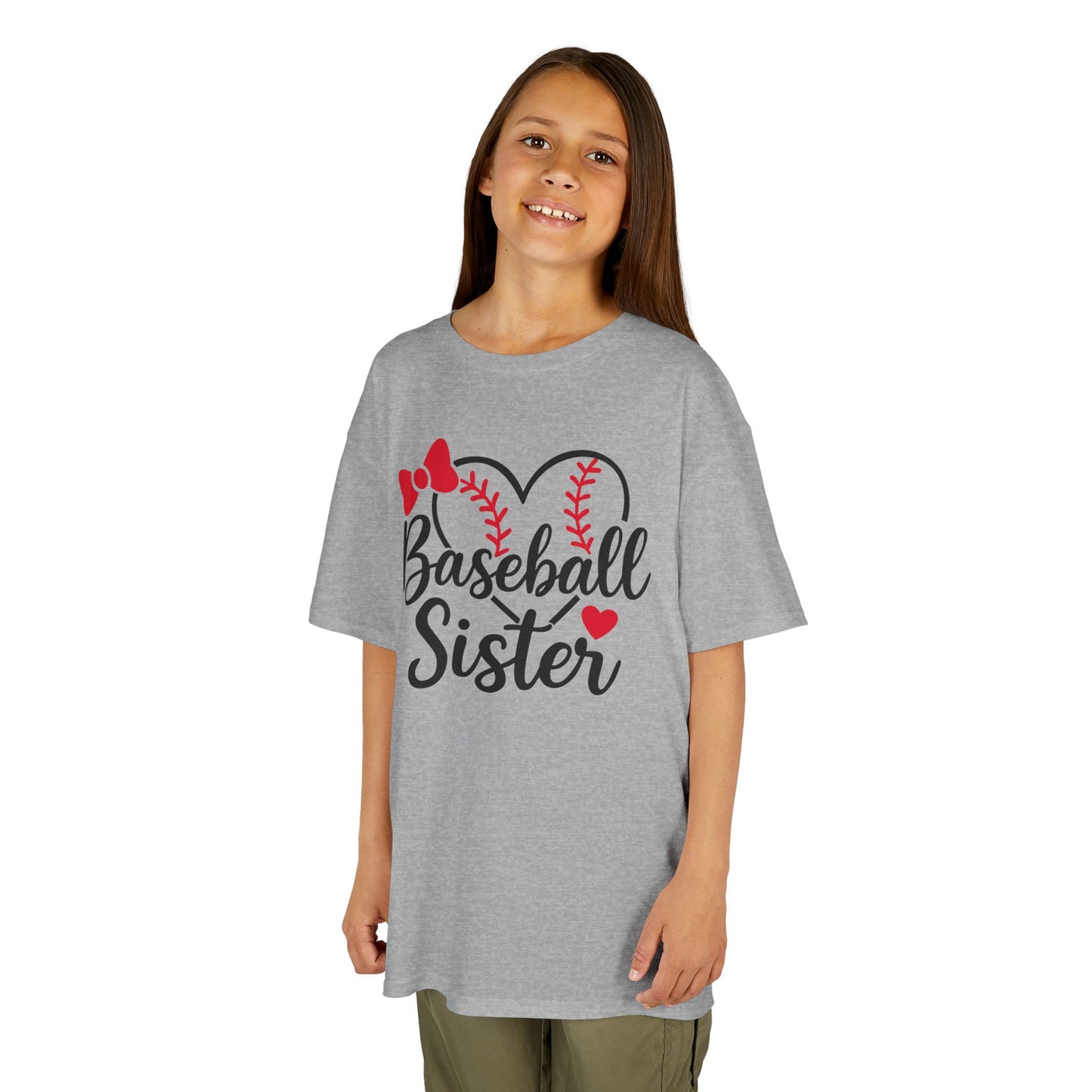 Baseball Sister T‑Shirt — Heart Baseball Design with Bow