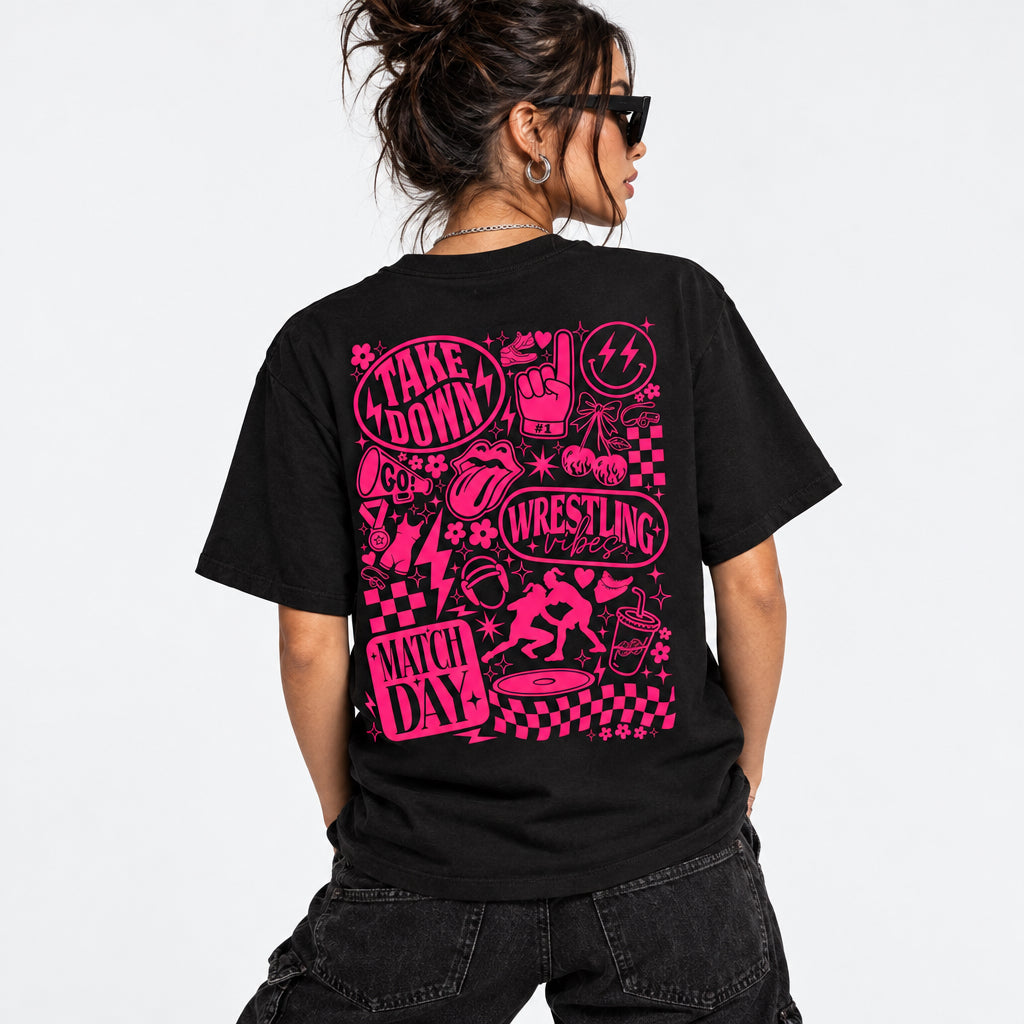 Wrestling Match Day T-Shirt — Retro Doodle Back Print