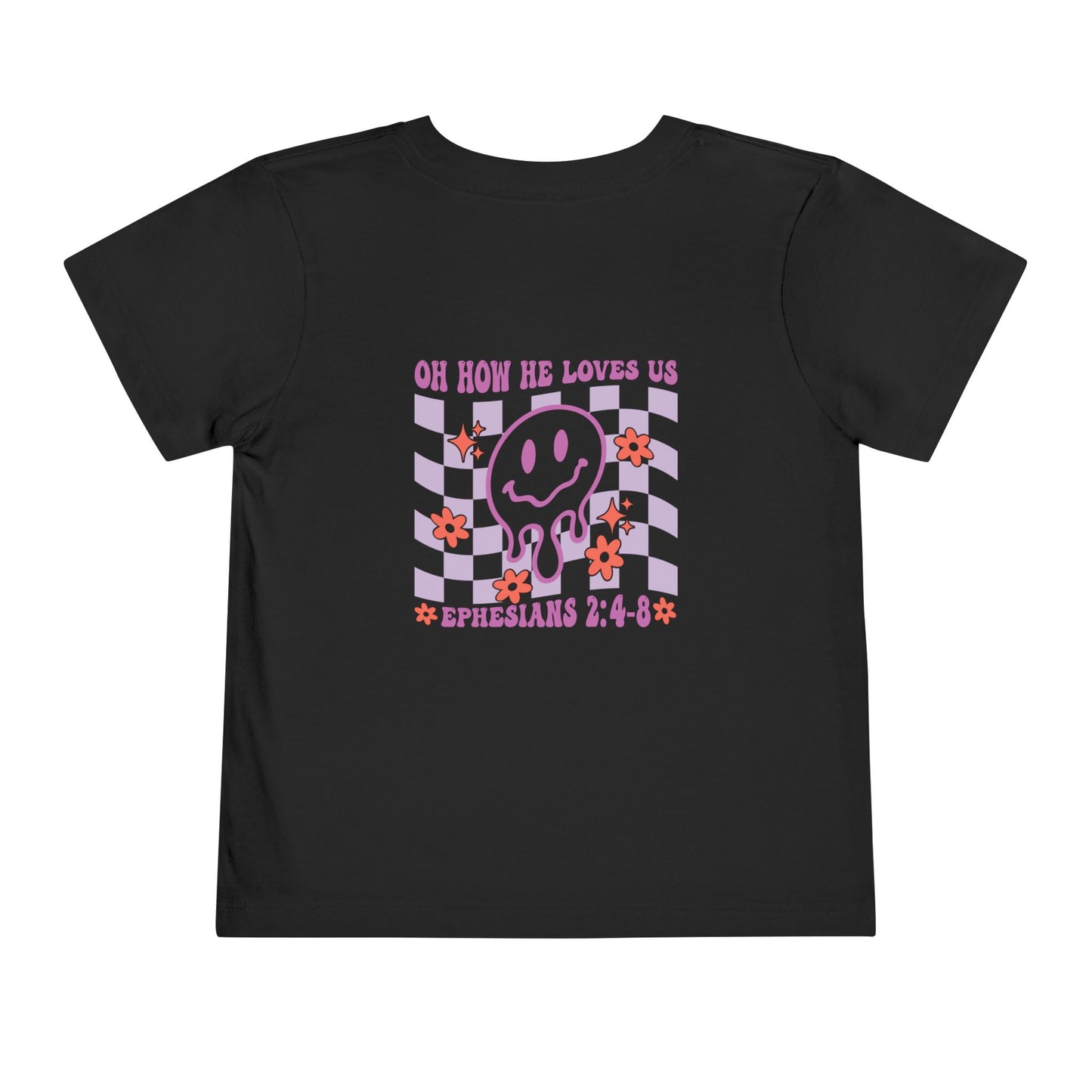 Toddler Smile Flower Tee — "Oh How He Loves Us"