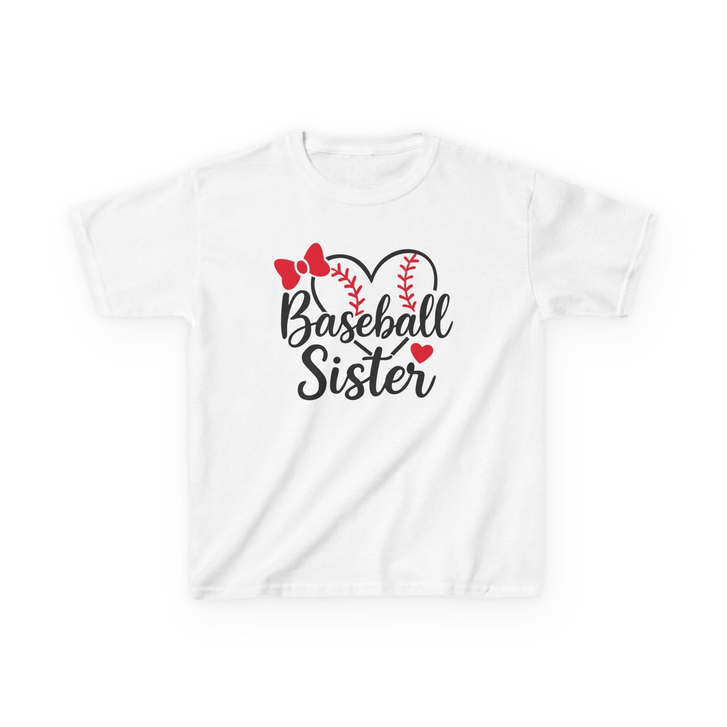 Baseball Sister T‑Shirt — Heart Baseball Design with Bow