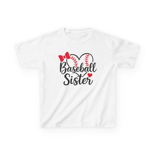 Baseball Sister T‑Shirt — Heart Baseball Design with Bow