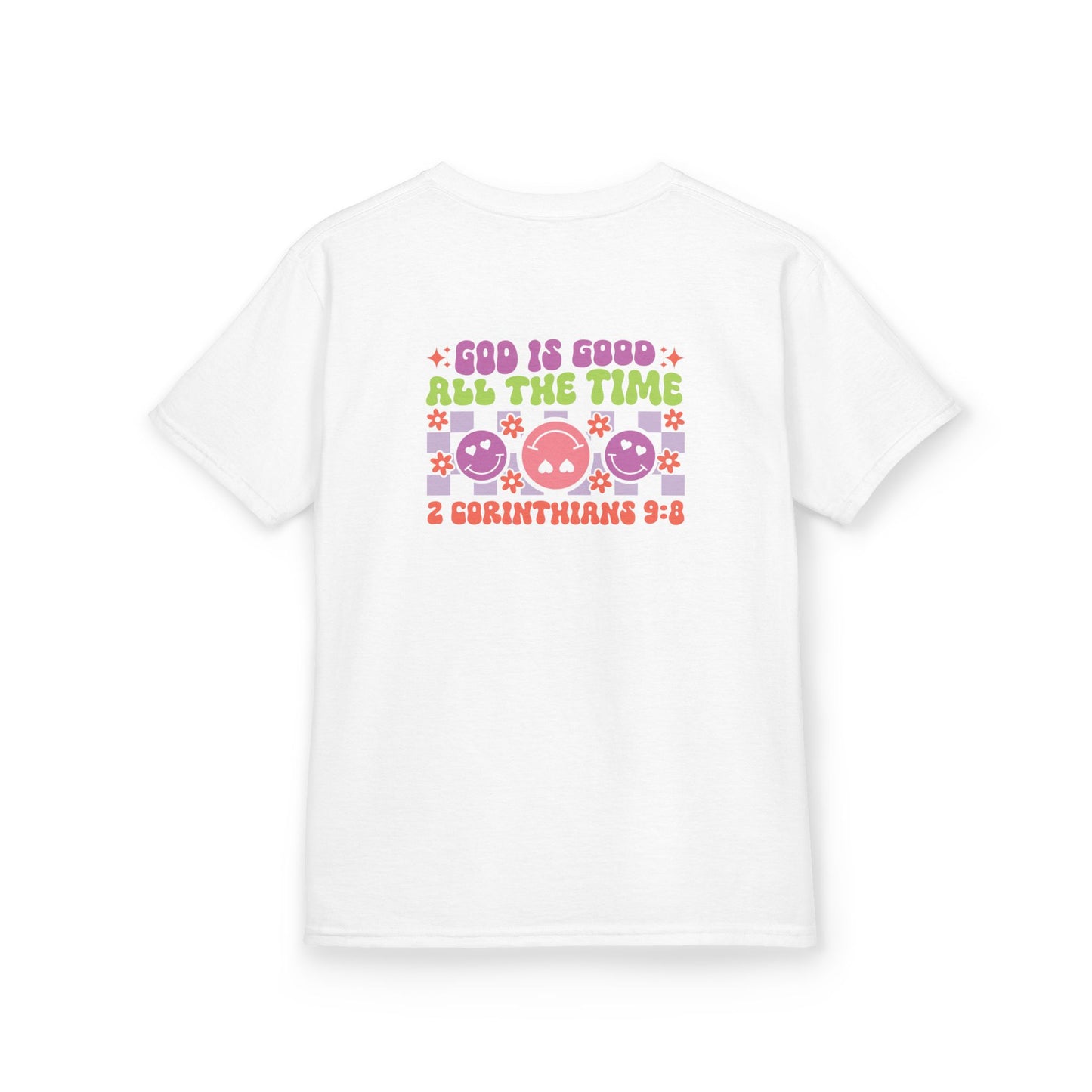 Kids Colorful Smiley Tee — 'God Is Good All The Time'