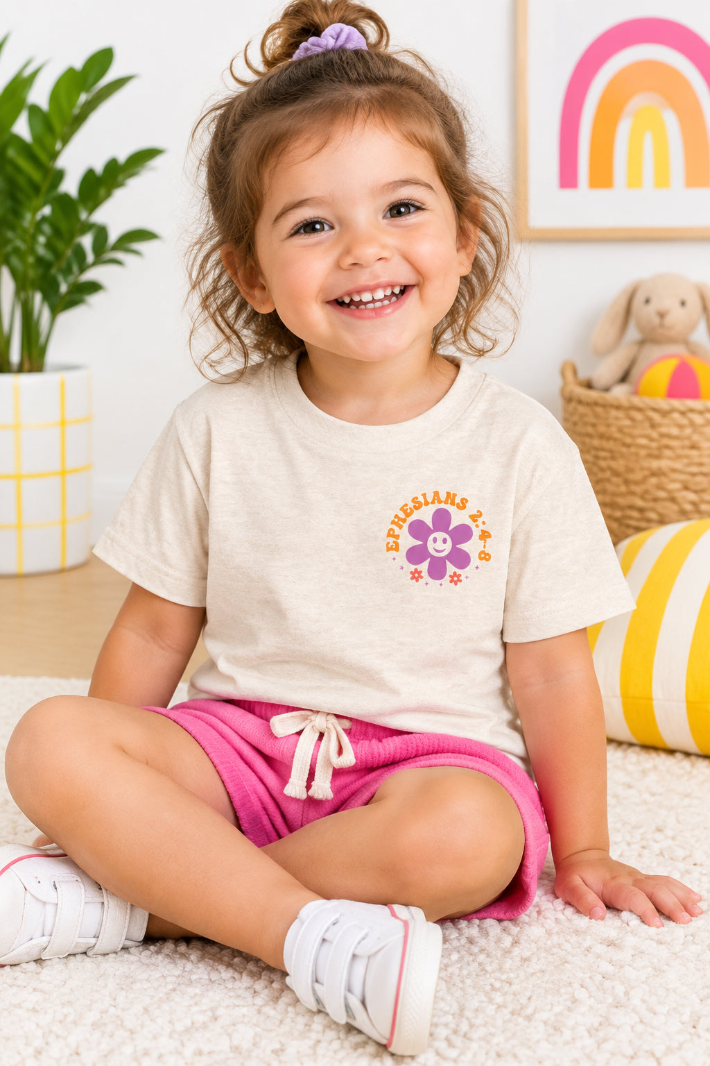 Toddler Smile Flower Tee — "Oh How He Loves Us"