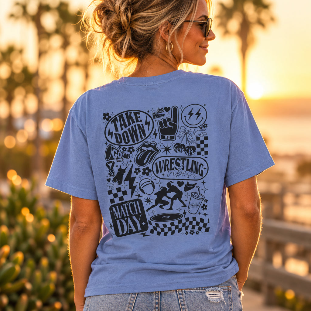 Wrestling Doodles T-Shirt — 'Match Day' Garment-Dyed Tee