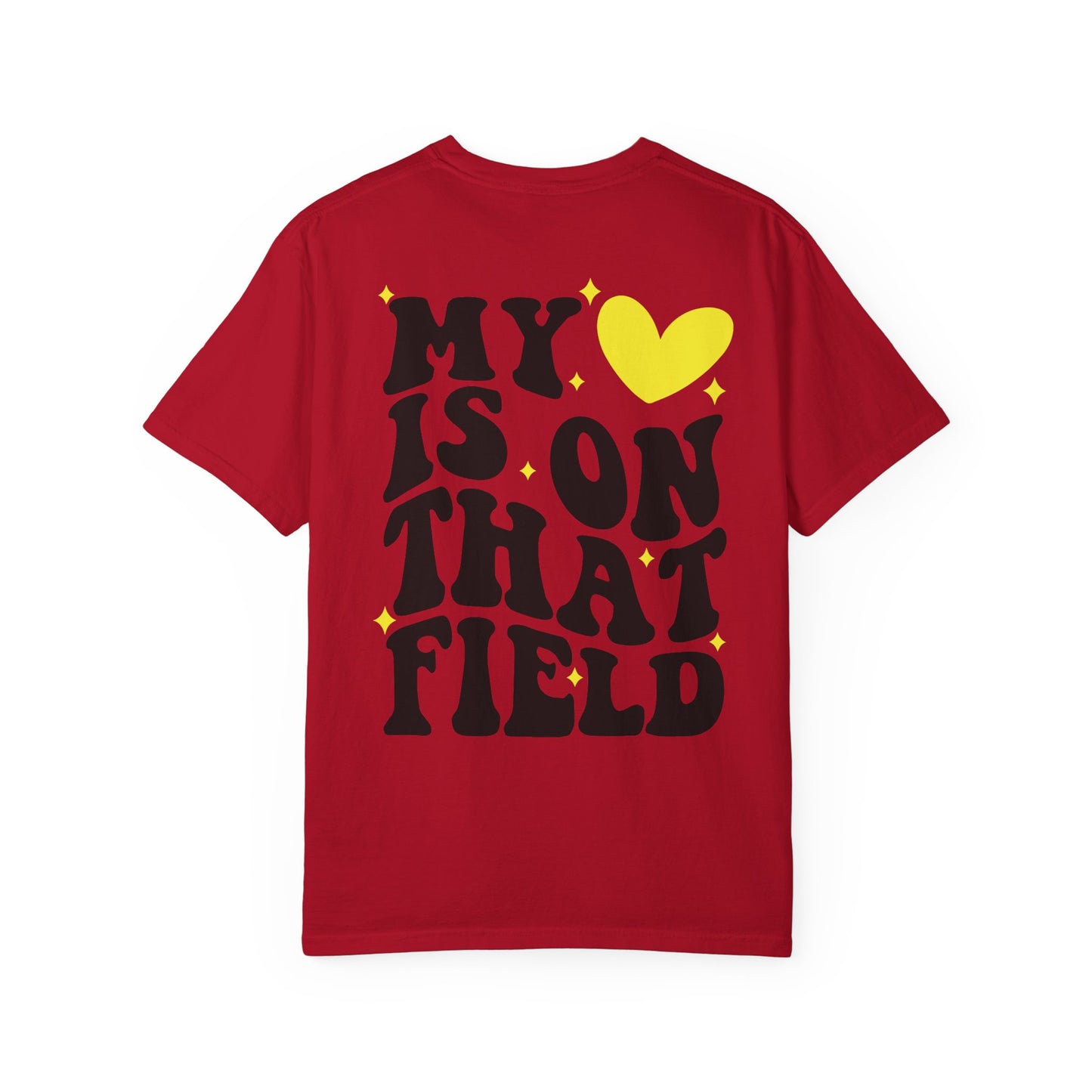 Softball Mom Heart Tee — “My Heart Is On That Field” Garment-Dyed T-Shirt