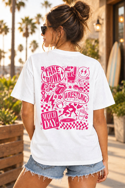 Wrestling Match Day T-Shirt — Retro Doodle Back Print